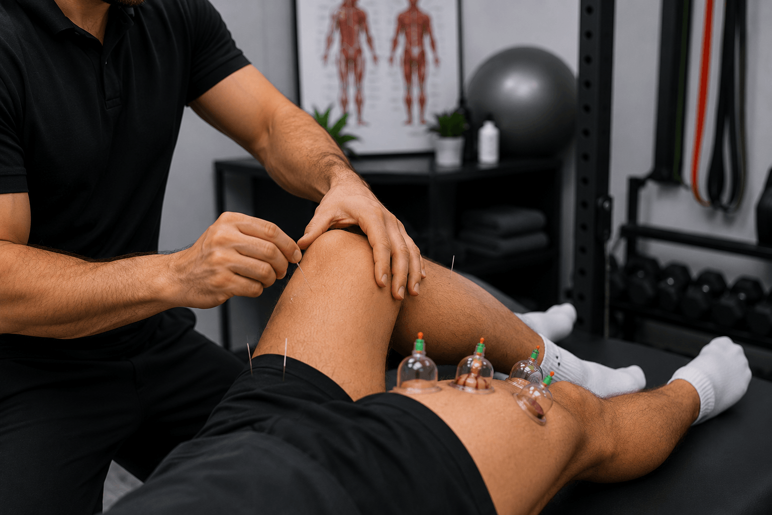 Therapeutic acupuncture and cupping session